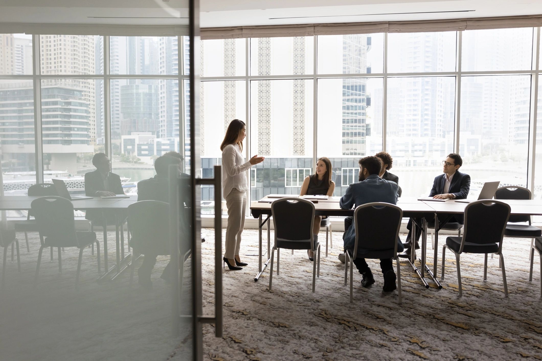 Business team discussing strategy during a workshop
